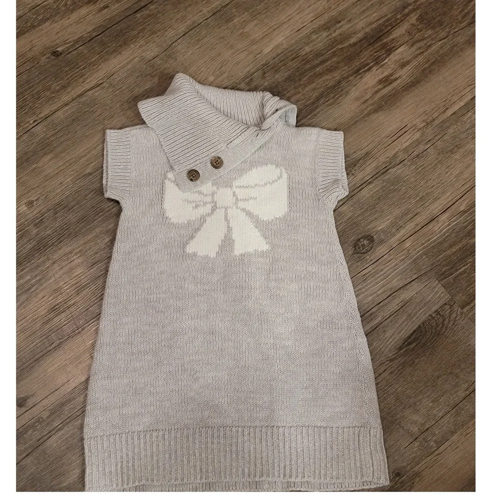 Old Navy Toddler Girls Gray Knit Bow Sweater Dress Shawl Collar Size 2T